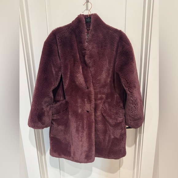 ABERCROMBIE & Fitch burgundy maroon red faux fur shearling coat cozy S y2k - Picture 12 of 13